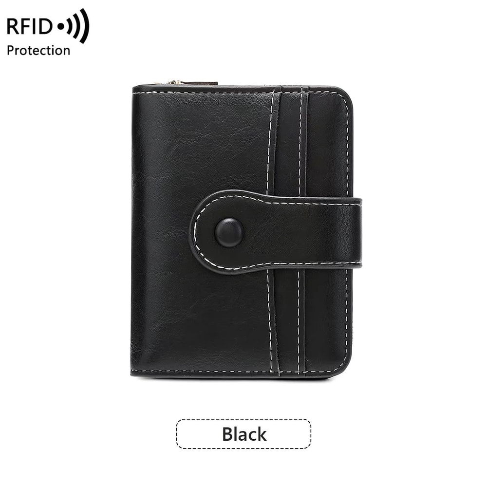 Retro RFID Blocking Womens Multi Card Wallet With Zipper Coin Pocket 6