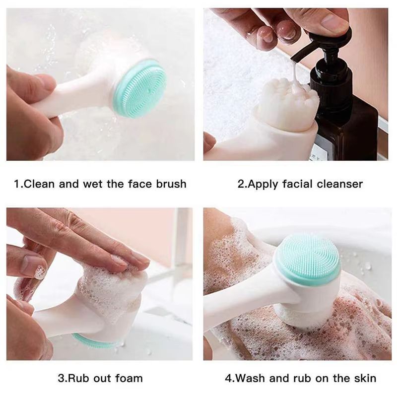 3D Double Sided Silicone Facial Cleansing Brush Deep Pore Exfoliating Face Wash Massage Tool 3