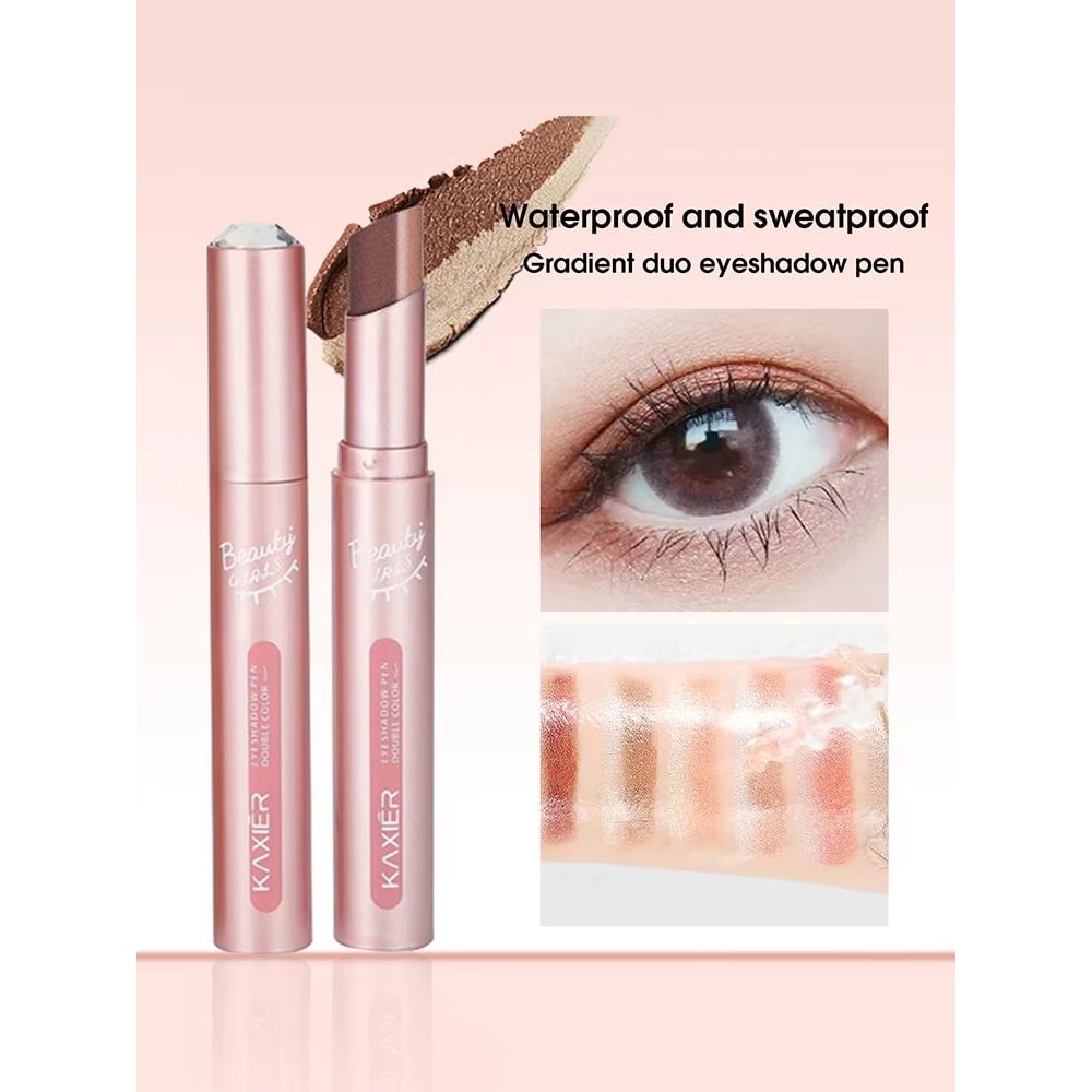 Gradient Two Color Eyeshadow Pen Waterproof Pearlescent Eyeshadow Stick Easy Blend Lazy Makeup 9