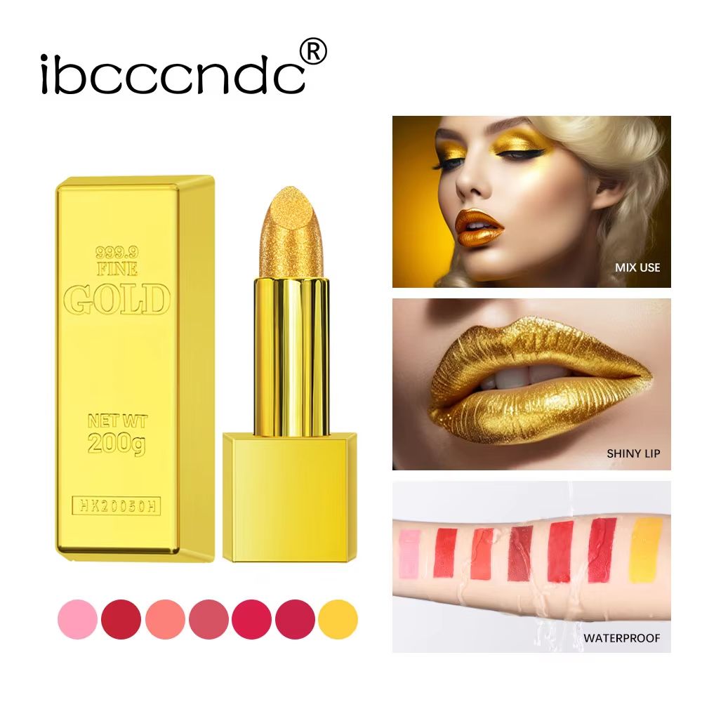 GoldenGlam Metallic Gold Lipstick Waterproof Shimmer Gold Lipstick With Long Lasting Glitter Finis 0
