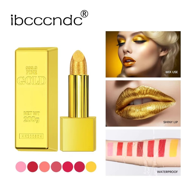 GoldenGlam Metallic Gold Lipstick Waterproof Shimmer Gold Lipstick With Long Lasting Glitter Finis 0
