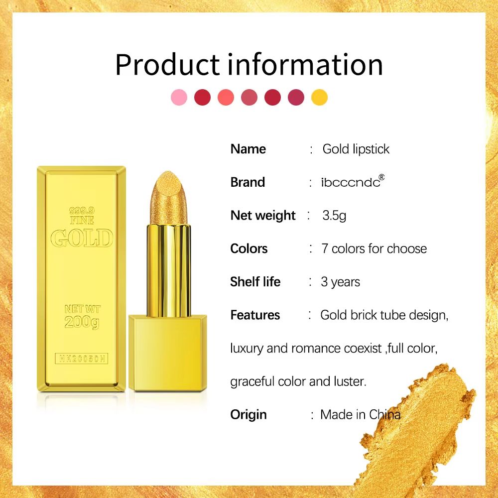 GoldenGlam Metallic Gold Lipstick Waterproof Shimmer Gold Lipstick With Long Lasting Glitter Finis 4