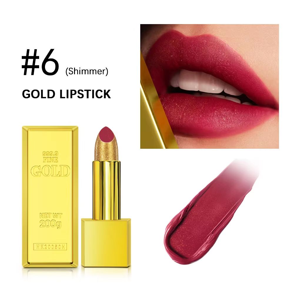 GoldenGlam Metallic Gold Lipstick Waterproof Shimmer Gold Lipstick With Long Lasting Glitter Finis 8