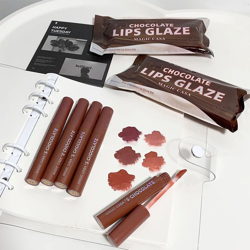 Chocolate Lip Glaze Set 5 Shade Matte Lipstick Set Long Lasting Velvet Lip Color 2