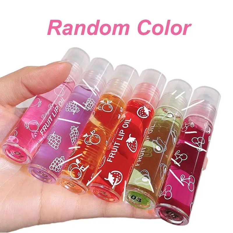 6 Color Roll On Lip Oil Fruit Essence Hydrating Lip Balm Gloss With Mirror 0