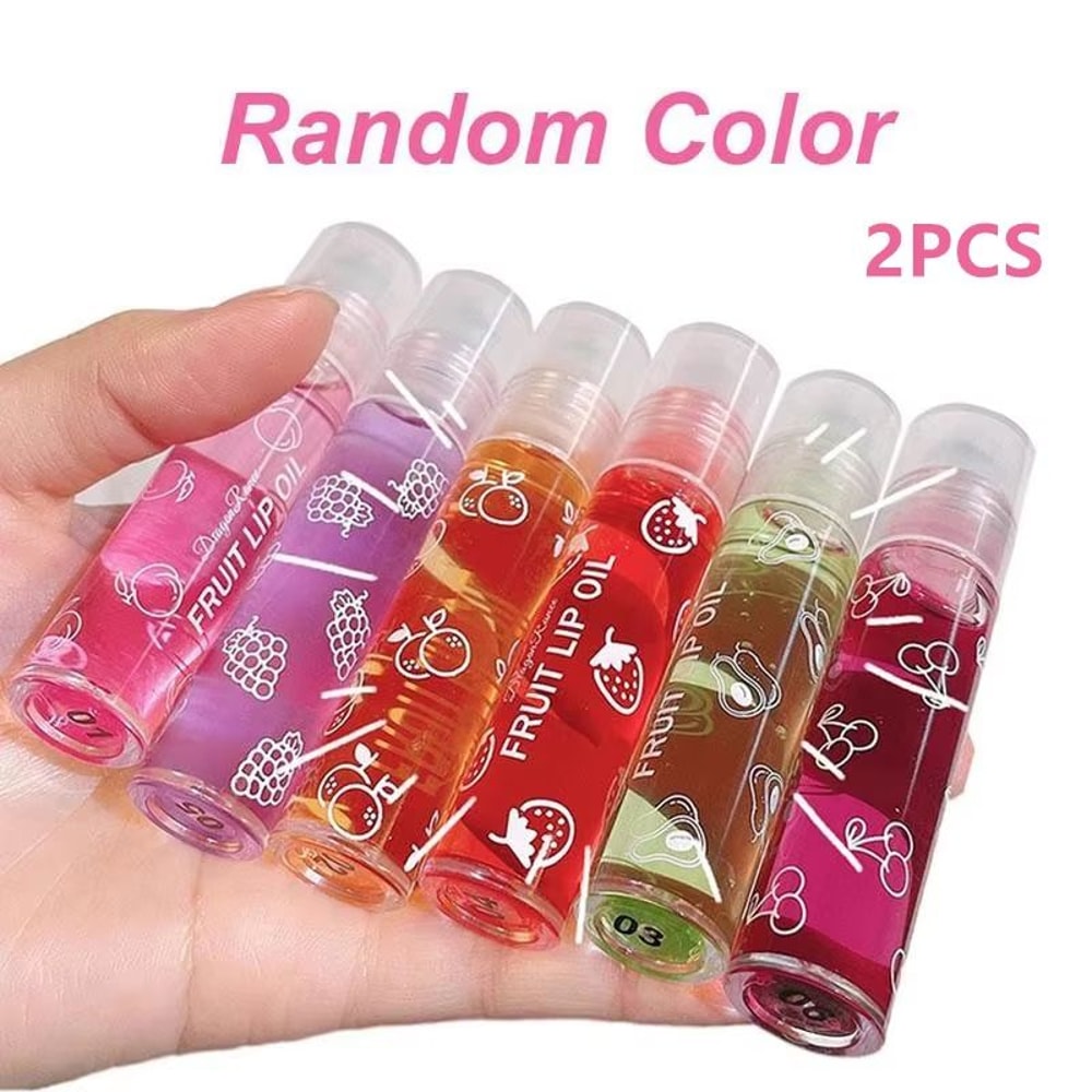 6 Color Roll On Lip Oil Fruit Essence Hydrating Lip Balm Gloss With Mirror 7