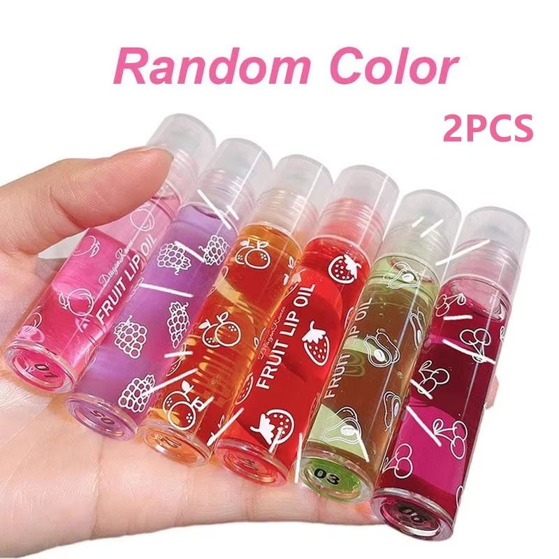 6 Color Roll On Lip Oil Fruit Essence Hydrating Lip Balm Gloss With Mirror 7