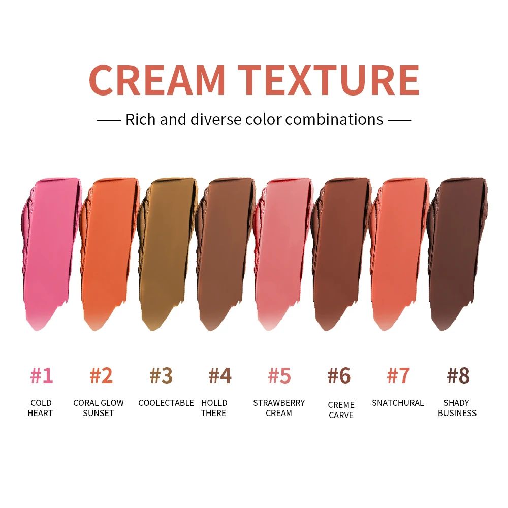 Curve Case Cream Blush Highlighter Palette Multi Use Eyebrow Cream Palette Matte Shimmer Face Kit 3