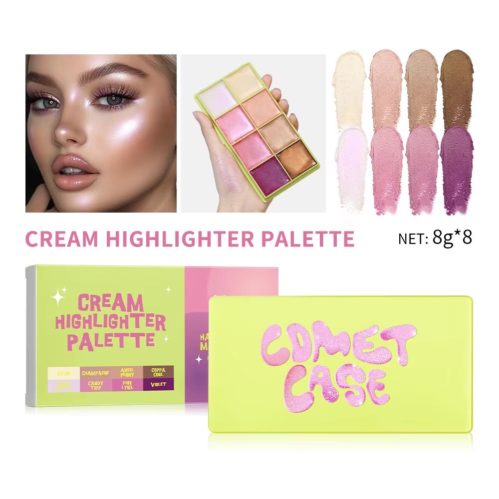 Curve Case Cream Blush Highlighter Palette Multi Use Eyebrow Cream Palette Matte Shimmer Face Kit 7