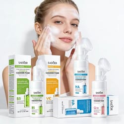 sadoer q10 vitamin c facial cleanser brightening face wash foam for hydrating and deep cleansing