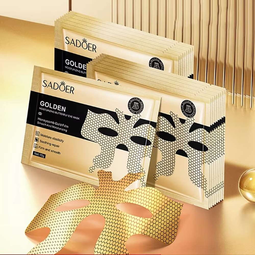 SADOER Peptide Collagen Eye Mask 10pcs Golden Eye Patches For Dark Circles And Firming Hydration 2