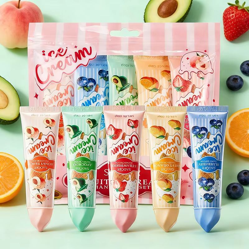 SADOER Fruit Ice Cream Hand Cream Set 5pcs Hydrating Moisturizing Hand Cream For Soft Brightened Ha 0