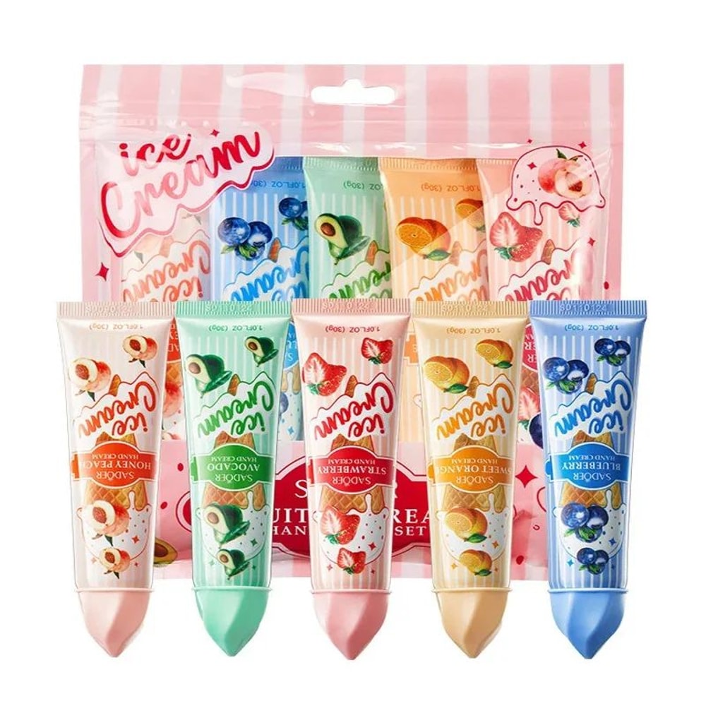 SADOER Fruit Ice Cream Hand Cream Set 5pcs Hydrating Moisturizing Hand Cream For Soft Brightened Ha 5