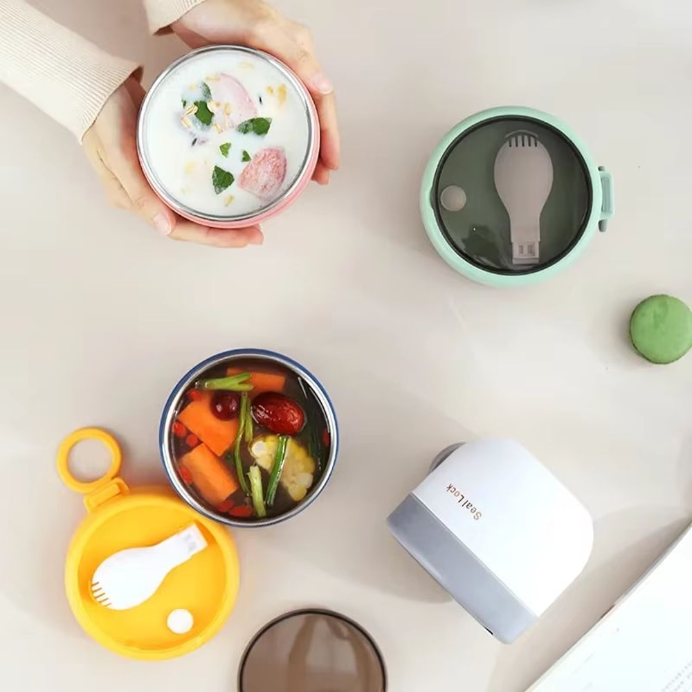 600ML Stainless Steel Lunch Bowl Microwave Safe Soup Noodle Container With Lid 2