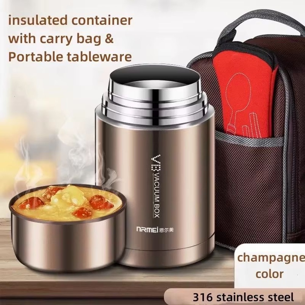 316 Stainless Steel Food Thermos With Spoon And Insulated Carry Bag 7