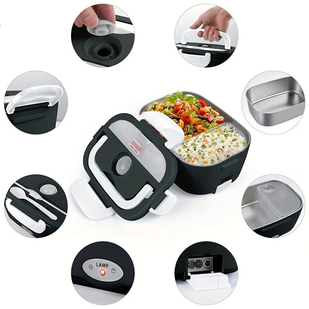 4 In 1 Electric Lunch Box Stainless Steel Food Warmer For Car Truck Office 2