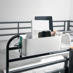 bedside storage caddy with double hook hanging organizer for beds and cribs