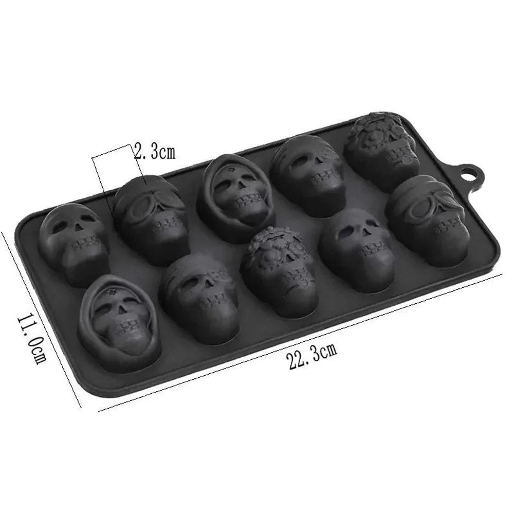 10 Grid Skull Silicone Ice Cube Mold For Whiskey Cocktails And Baking 1
