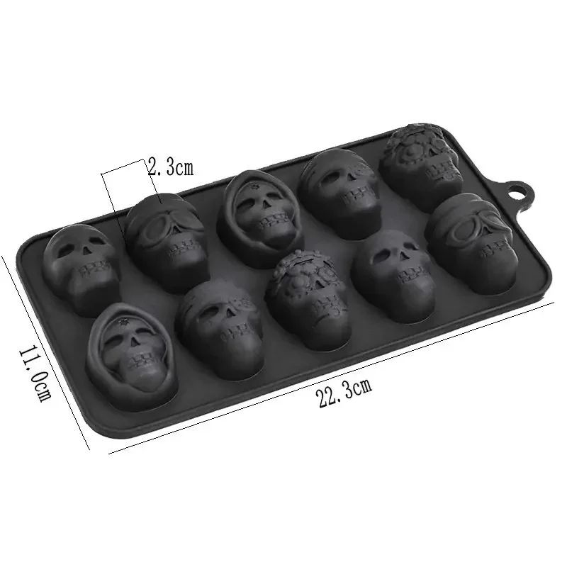 10 Grid Skull Silicone Ice Cube Mold For Whiskey Cocktails And Baking 1