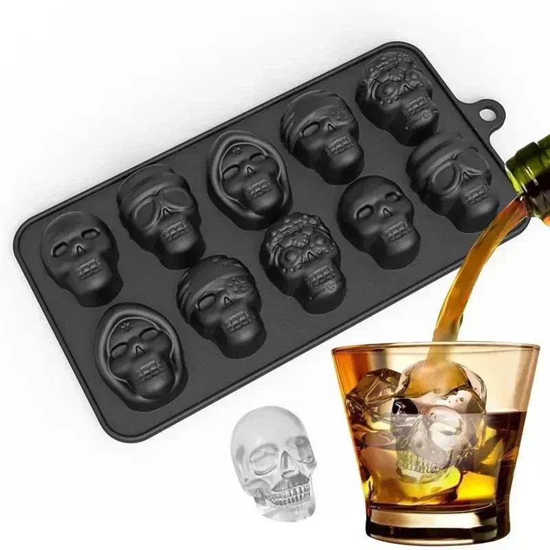 10 Grid Skull Silicone Ice Cube Mold For Whiskey Cocktails And Baking 3
