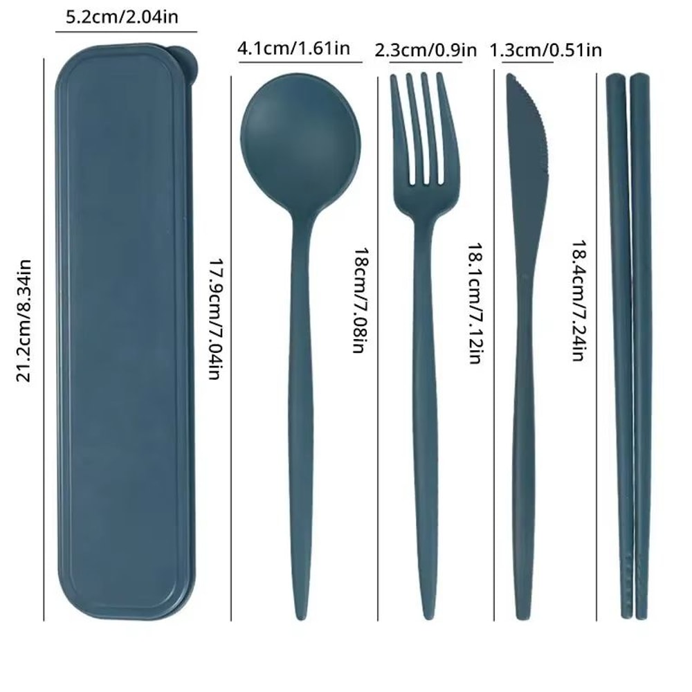 Portable Wheat Straw Cutlery Set 4 Piece Travel Utensil Set With Chopsticks Reusable Tableware Kit 2
