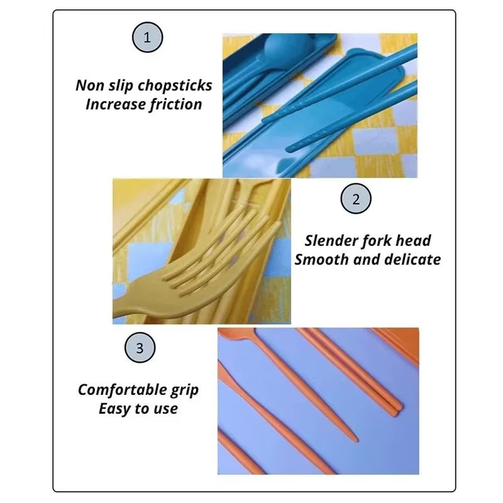 Portable Wheat Straw Cutlery Set 4 Piece Travel Utensil Set With Chopsticks Reusable Tableware Kit 3