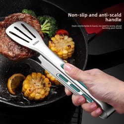 heavy duty stainless steel kitchen food tongs for bbq, steak, and cooking
