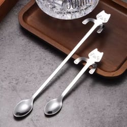 creative 304 stainless steel cat coffee spoon hanging edge cute stirring spoon set gold plated teaspoon