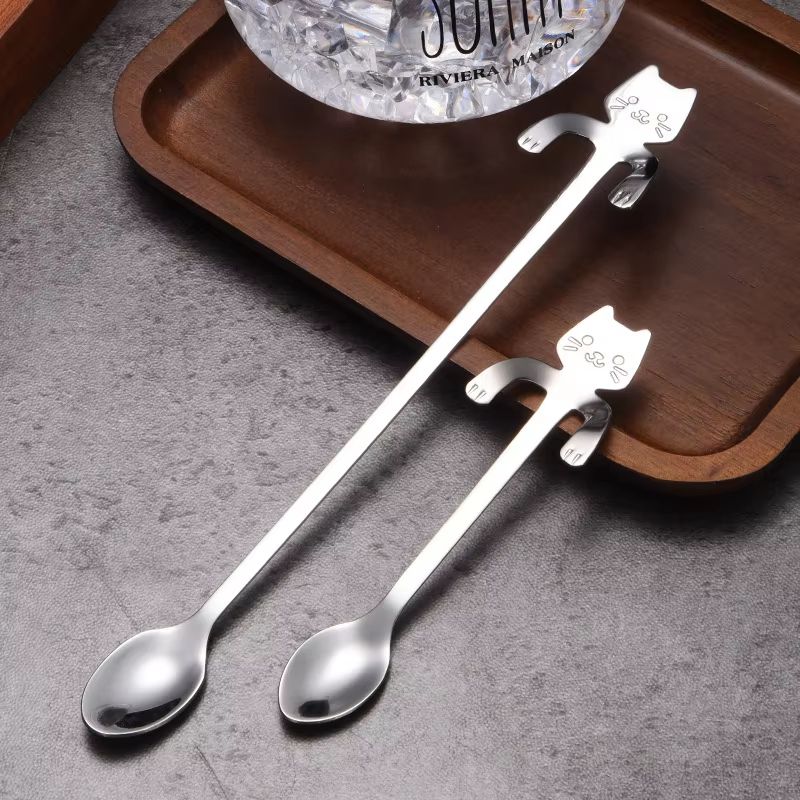 Creative 304 Stainless Steel Cat Coffee Spoon Hanging Edge Cute Stirring Spoon Set Gold Plated Teas 0