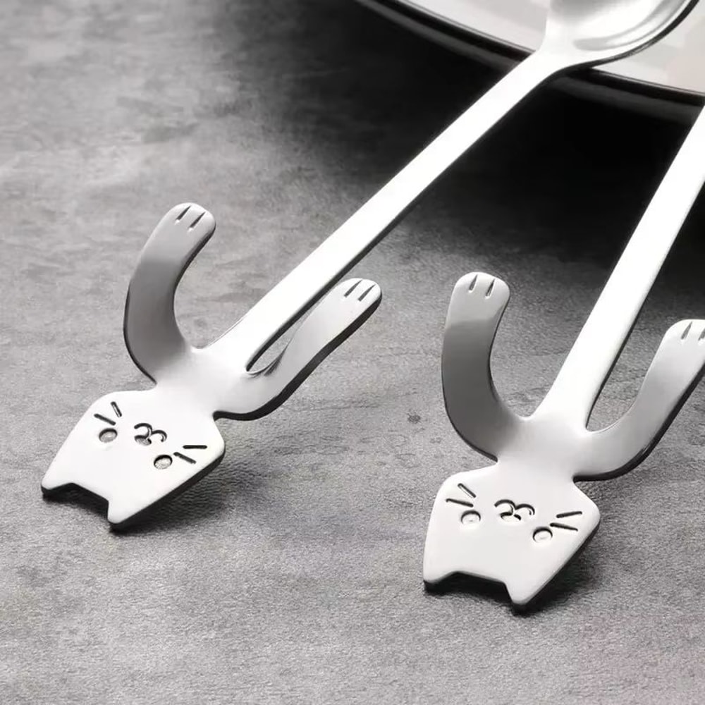 Creative 304 Stainless Steel Cat Coffee Spoon Hanging Edge Cute Stirring Spoon Set Gold Plated Teas 4