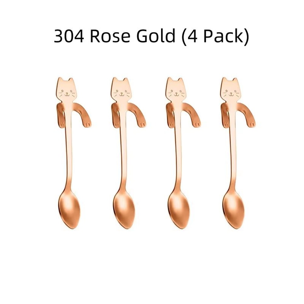 Creative 304 Stainless Steel Cat Coffee Spoon Hanging Edge Cute Stirring Spoon Set Gold Plated Teas 9