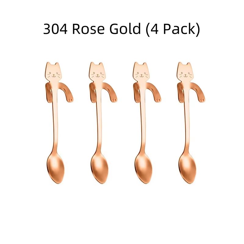 Creative 304 Stainless Steel Cat Coffee Spoon Hanging Edge Cute Stirring Spoon Set Gold Plated Teas 9