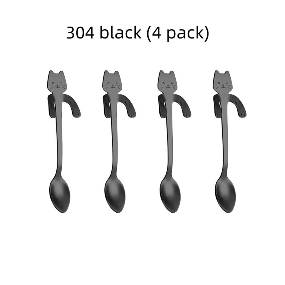 Creative 304 Stainless Steel Cat Coffee Spoon Hanging Edge Cute Stirring Spoon Set Gold Plated Teas 11