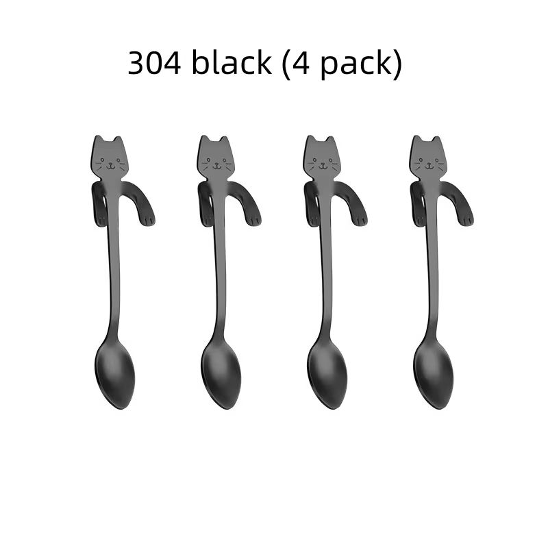 Creative 304 Stainless Steel Cat Coffee Spoon Hanging Edge Cute Stirring Spoon Set Gold Plated Teas 11