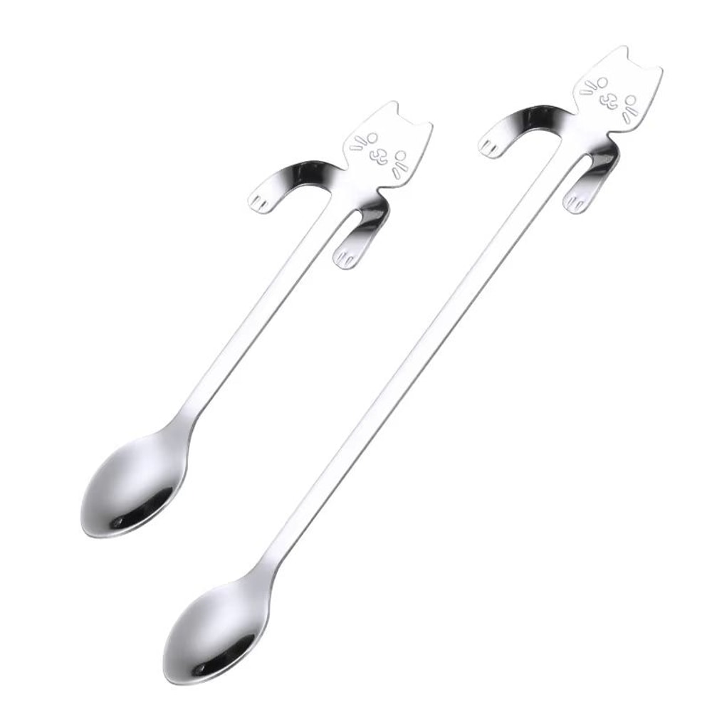 Creative 304 Stainless Steel Cat Coffee Spoon Hanging Edge Cute Stirring Spoon Set Gold Plated Teas 6