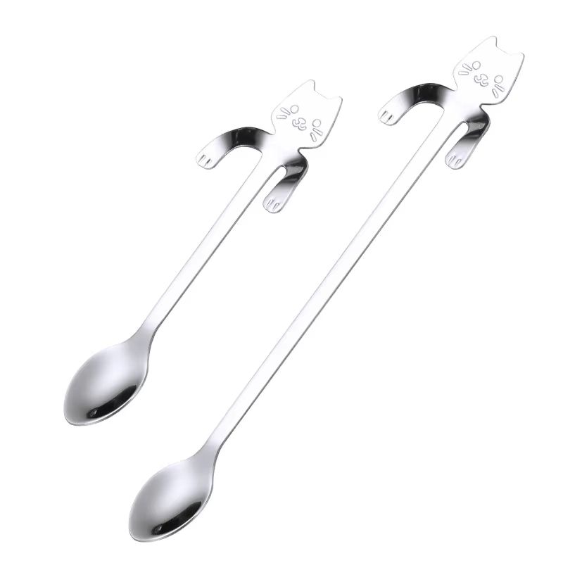 Creative 304 Stainless Steel Cat Coffee Spoon Hanging Edge Cute Stirring Spoon Set Gold Plated Teas 6