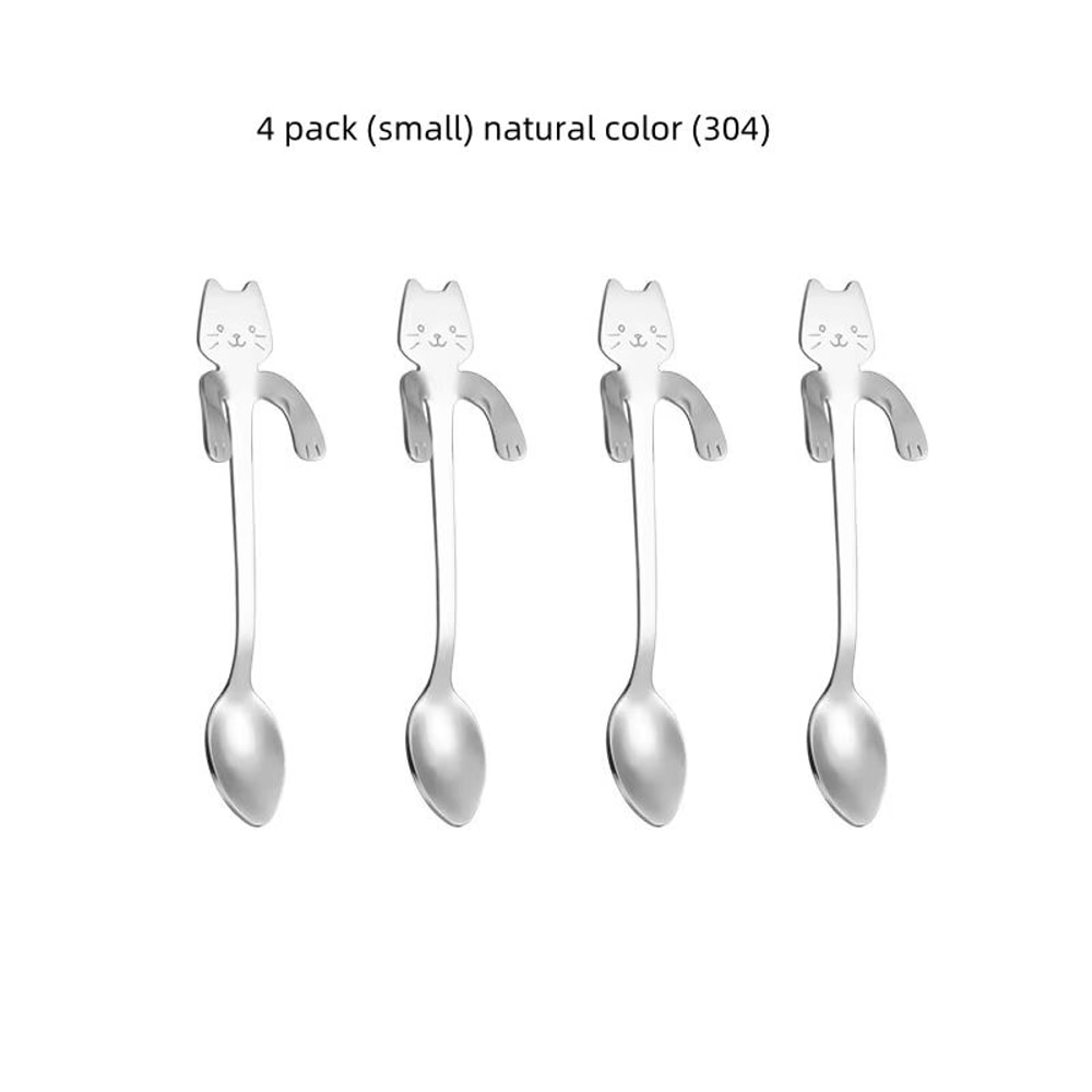 Creative 304 Stainless Steel Cat Coffee Spoon Hanging Edge Cute Stirring Spoon Set Gold Plated Teas 8