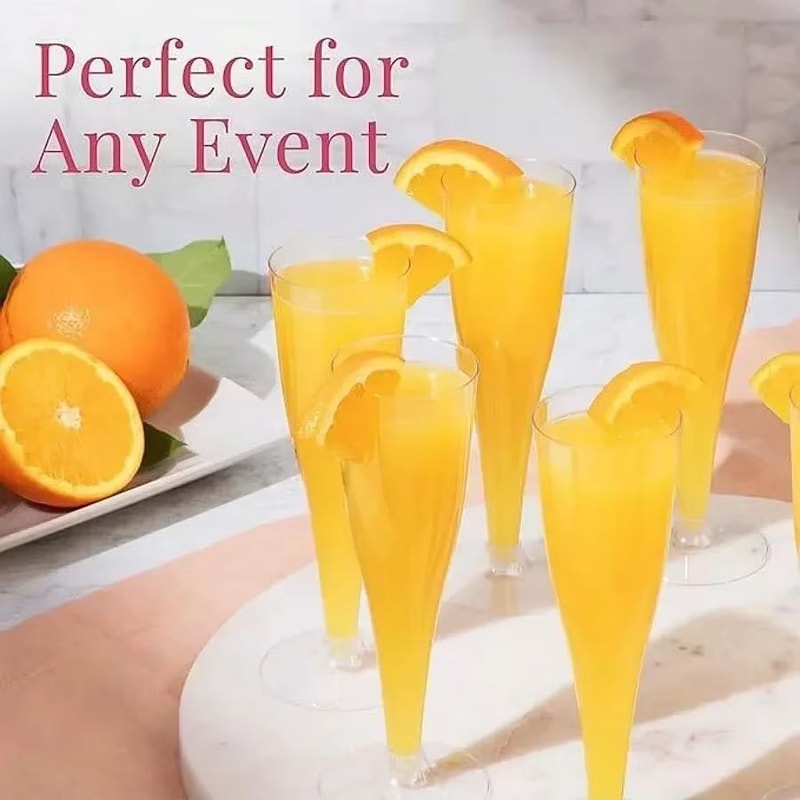 25 Pack Disposable Champagne And Cocktail Glasses Gold Rim Plastic Party Drinkware 2