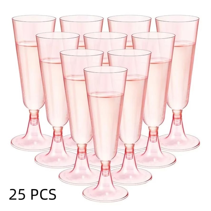 25 Pack Disposable Champagne And Cocktail Glasses Gold Rim Plastic Party Drinkware 6
