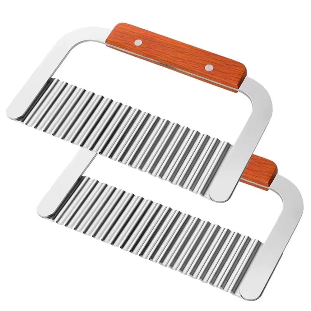 Stainless Steel Crinkle Cutter Knife With Wooden Handle For Wavy Potato Chips 6
