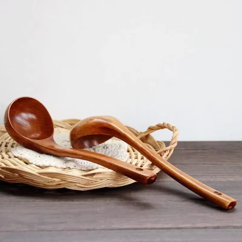 Natural Nanmu Wood Long Handle Soup Spoon For Congee And Cooking 1