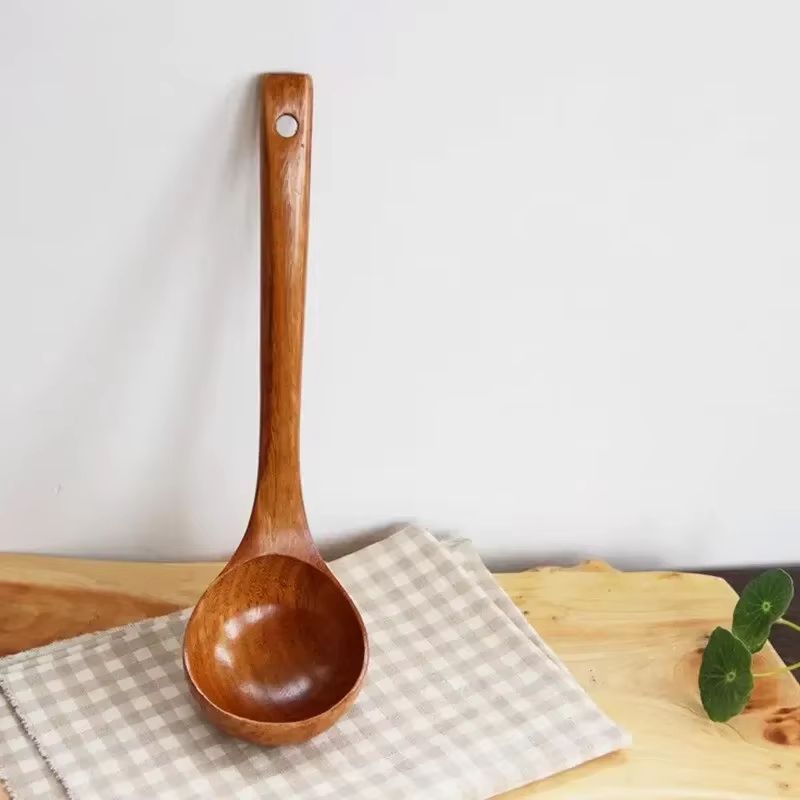 Natural Nanmu Wood Long Handle Soup Spoon For Congee And Cooking 3