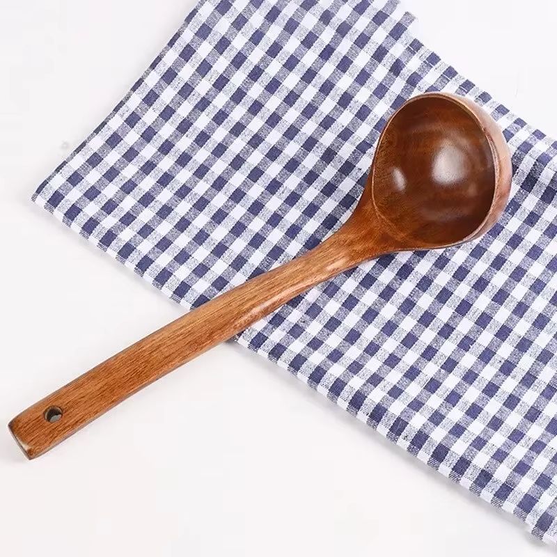 Natural Nanmu Wood Long Handle Soup Spoon For Congee And Cooking 4