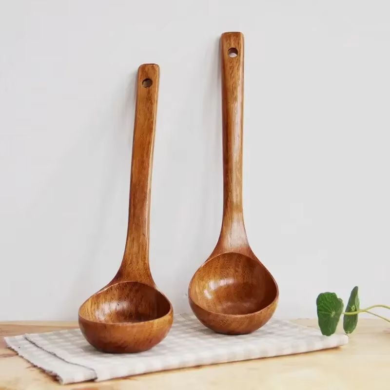 Natural Nanmu Wood Long Handle Soup Spoon For Congee And Cooking 5