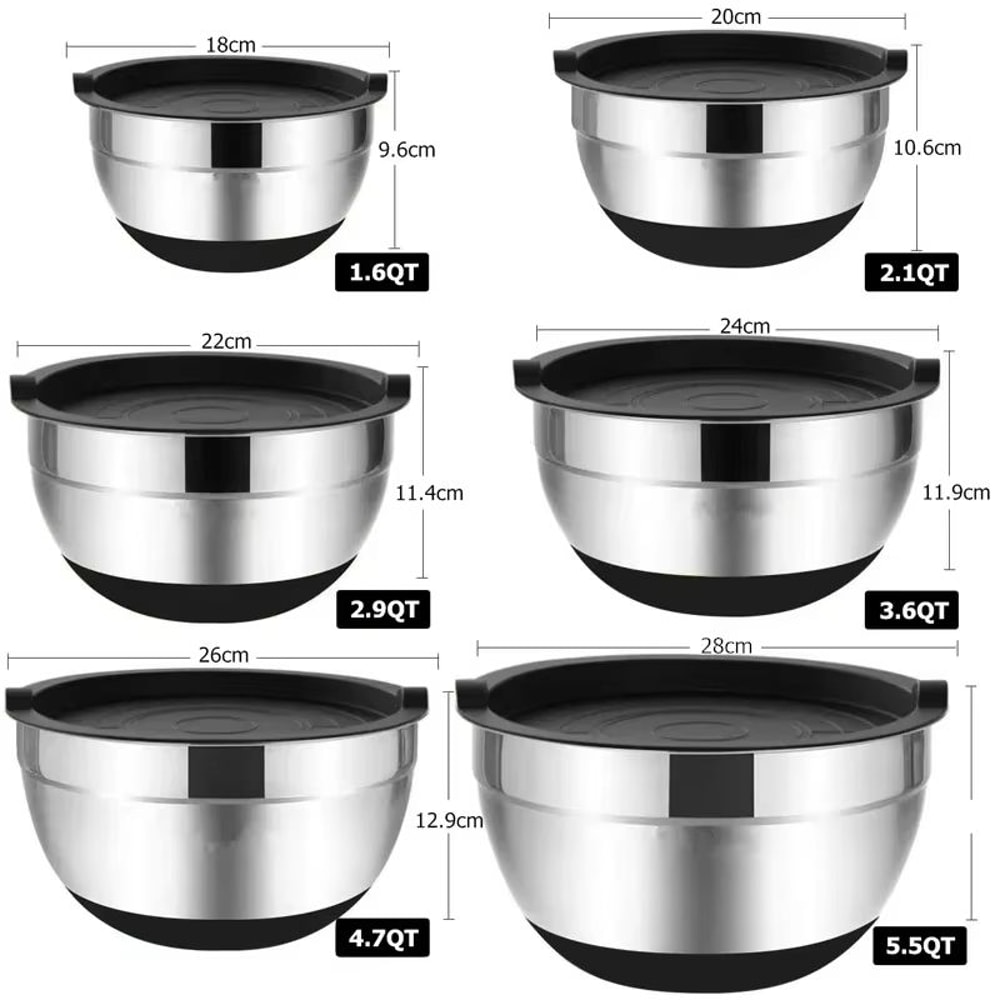 Stainless Steel Mixing Bowl With Silicone Base And Lid For Baking And Cooking 2