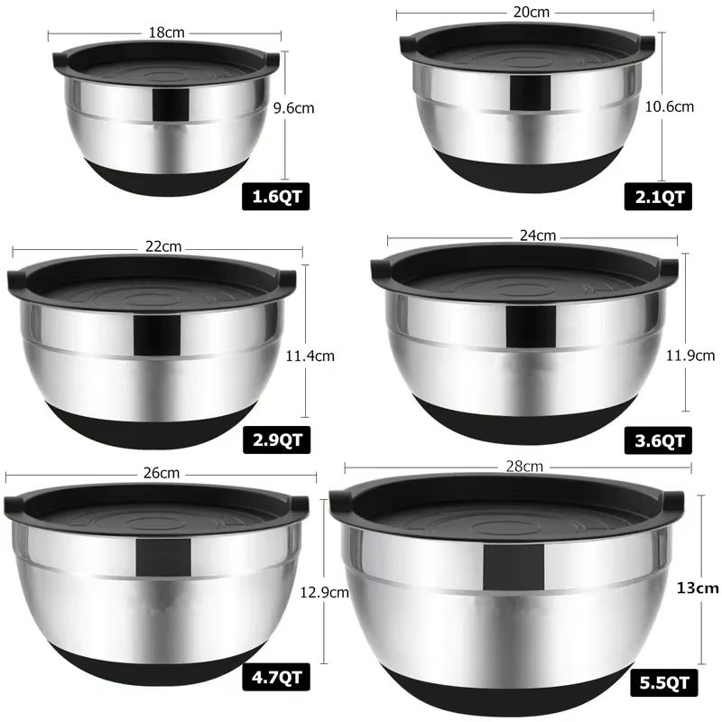 Stainless Steel Mixing Bowl With Silicone Base And Lid For Baking And Cooking 7