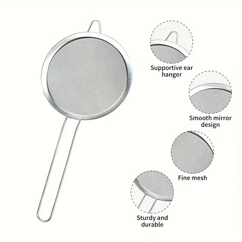 3 Piece Stainless Steel Fine Mesh Strainer Set With Handle For Baking And Cooking 2