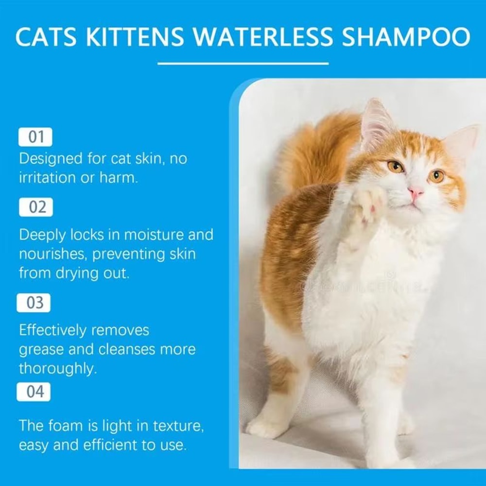 Waterless Cat Shampoo Foam For Sensitive Skin Lick Safe No Rinse Cleanser 203 Fl Oz 2