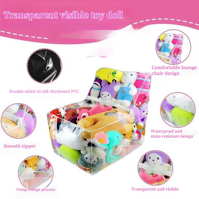 Transparent Plush Toy Storage Chair Cover Waterproof PVC Toy Storage Bag For Stuffed Animals Dolls 2