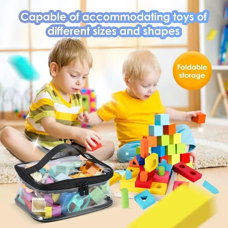 Transparent PVC Toy Organizer Bag Large Building Block Storage Bag With Handle For Puzzles Toys Tr 1